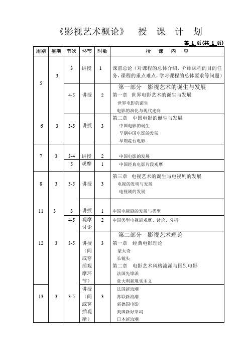 影视艺术概论授课计划