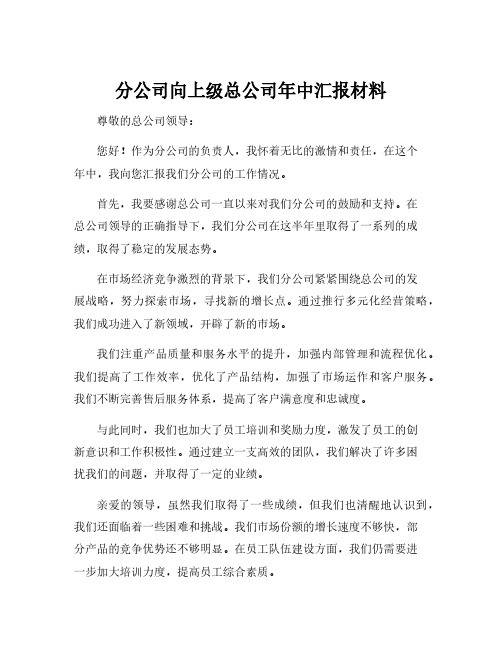 分公司向上级总公司年中汇报材料