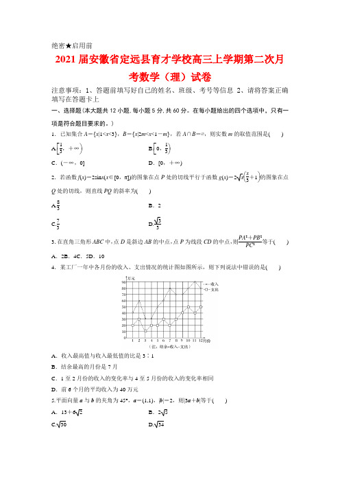 2021届安徽省定远县育才学校高三上学期第二次月考数学(理)试卷