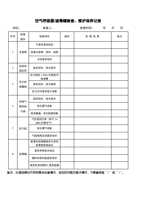 空气呼吸器滤毒罐检查、维护保养记录(试行)