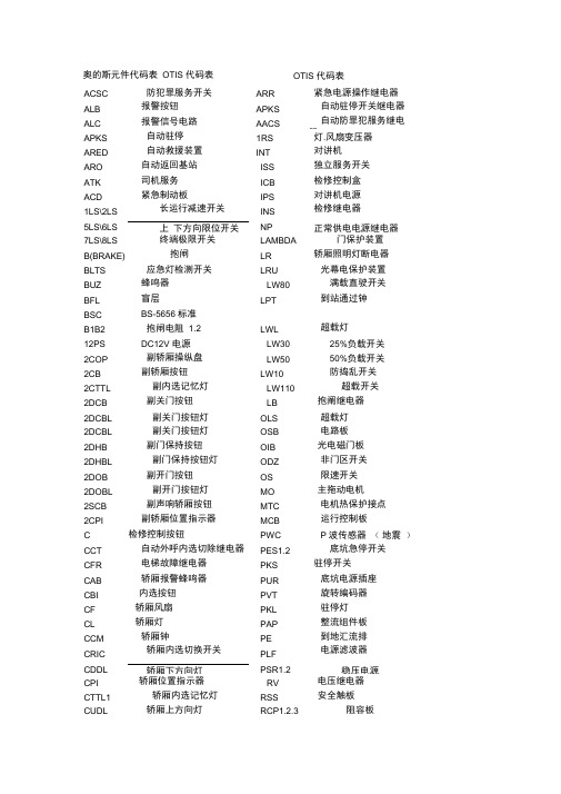 奥的斯元件代码表OTIS代码表OTIS代码表