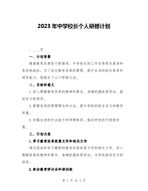 2023年中学校长个人研修计划