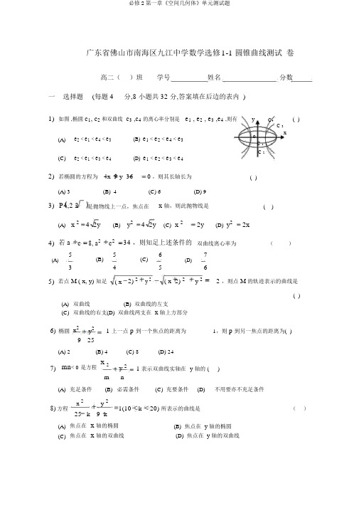 必修2第一章《空间几何体》单元测试题