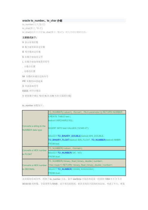 Oracle 中to_char和to_number等问题