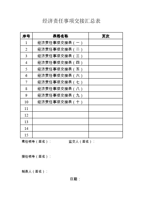 经济责任事项交接汇总表