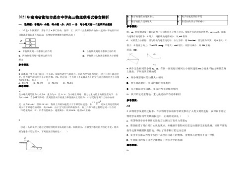 2021年湖南省衡阳市蒸市中学高三物理联考试卷含解析