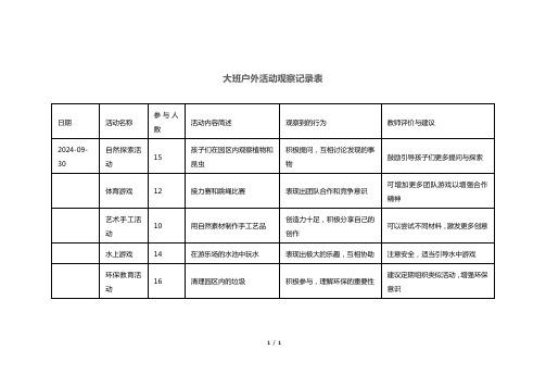 大班户外活动观察记录表