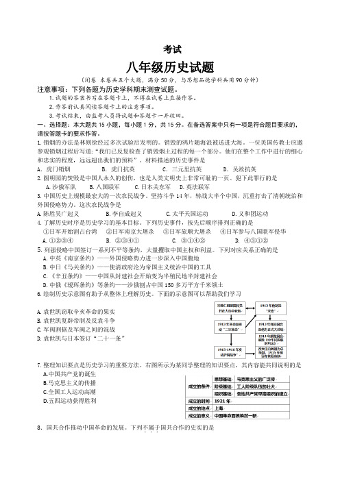 綦江区2019—2020 学年上期义务教育质量监测八年级历史试题