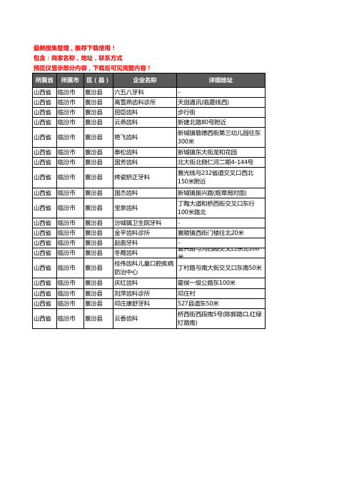 新版山西省临汾市襄汾县牙科企业公司商家户名录单联系方式地址大全19家