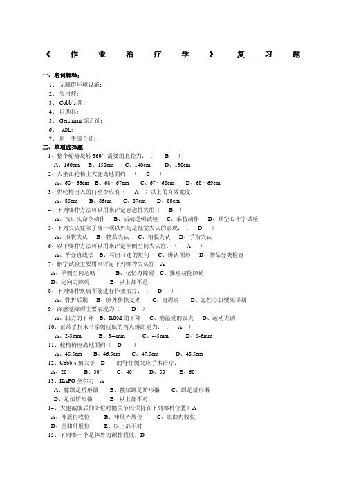 作业治疗学期末考试