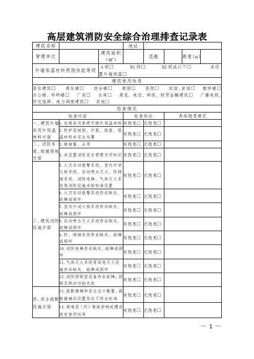 高层建筑消防安全综合治理排查记录表