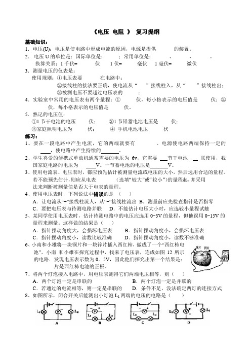 最新人教版九年级物理第十六章《电压电阻》复习提纲