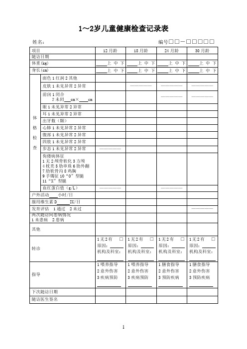 1～2岁儿童健康检查记录表