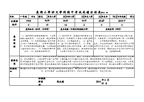 一年级语文考试成绩分析表