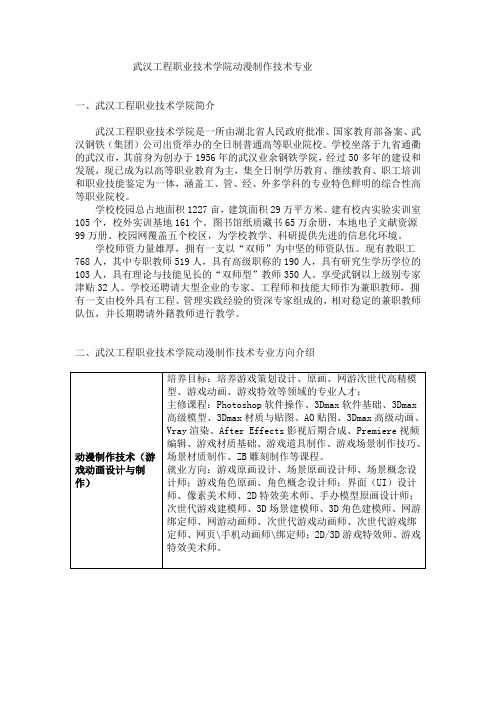 武汉工程职业技术学院动漫制作技术专业