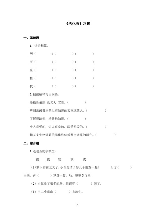 最新鲁教版(五四制)小学语文二年级上册《活化石》习题第二课时(精品)