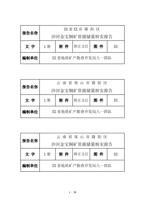 保山市隆阳区沙河金[宝铜矿资源储量核实报告