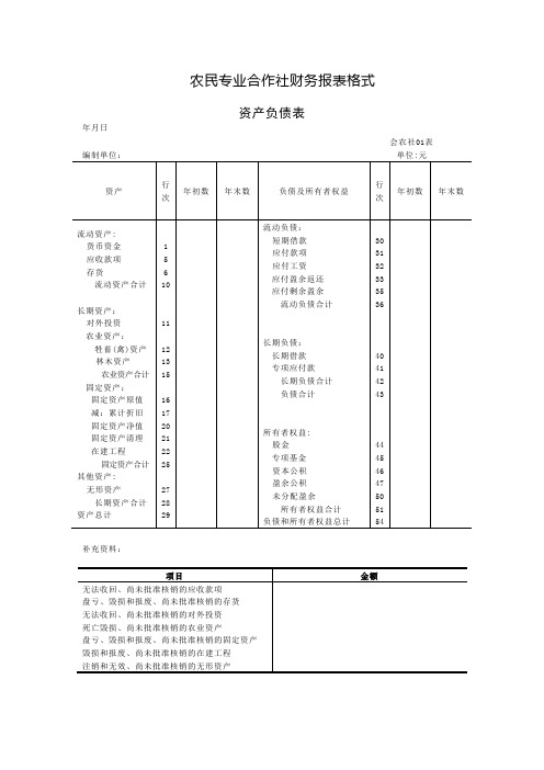 农民专业合作社资产负债表格式