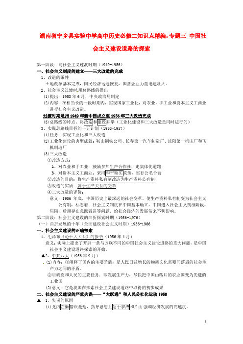 湖南省宁乡县实验中学高中历史 知识点精编专题三 中国社会主义建设道路的探索