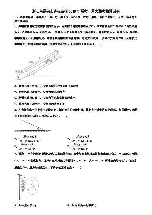 浙江省嘉兴市达标名校2019年高考一月大联考物理试卷含解析