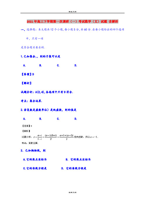 2021年高三下学期第一次调研(一)考试数学(文)试题 含解析