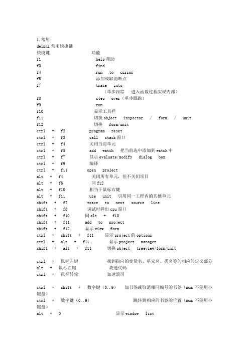 Delphi快捷键大全