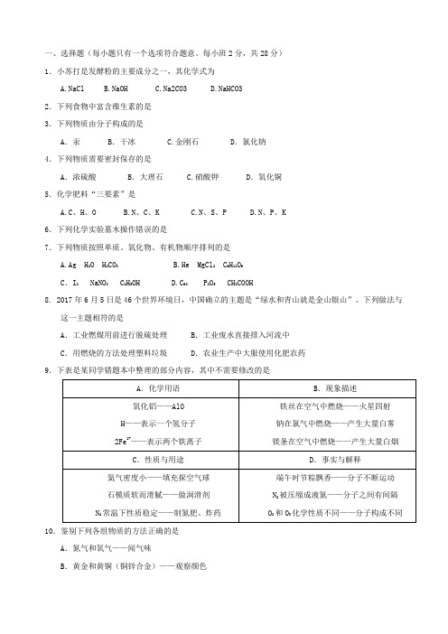 赤峰市中考化学试卷及答案