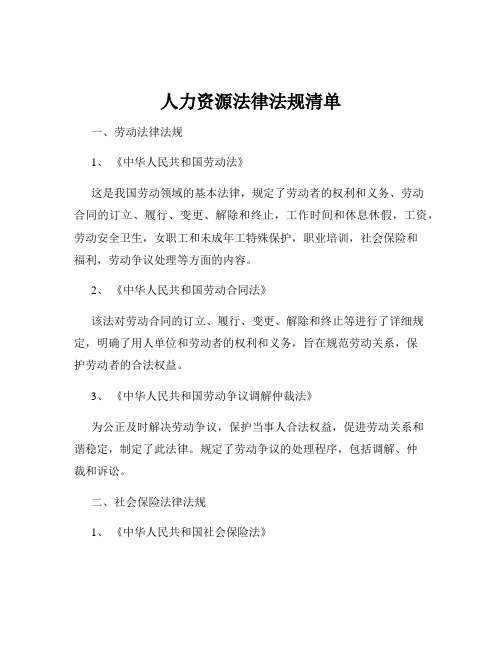 人力资源法律法规清单