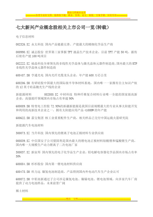 七大新兴产业概念股相关上市公司简介