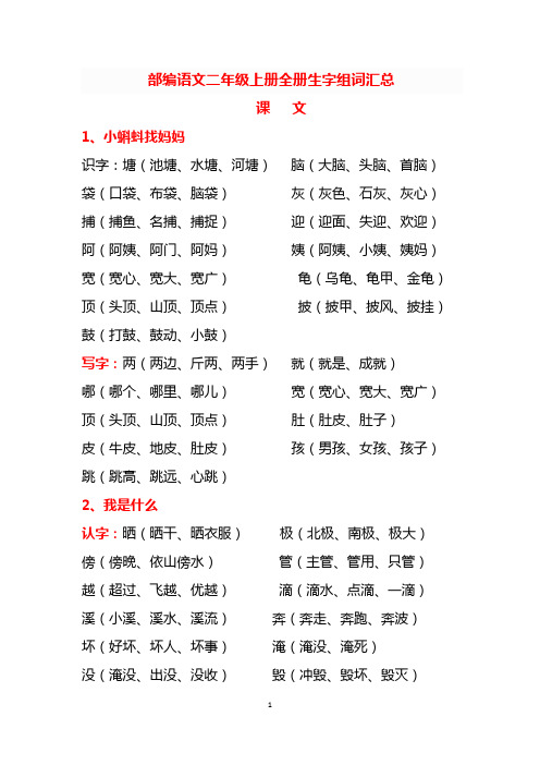 部编语文二年级上册全册生字组词(超实用,直接打印)