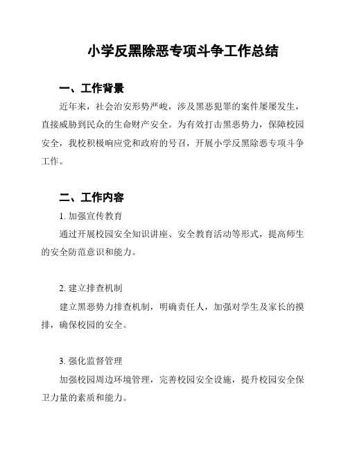 小学反黑除恶专项斗争工作总结