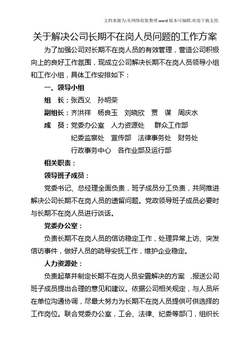 关于解决公司长期不在岗人员问题的工作方案