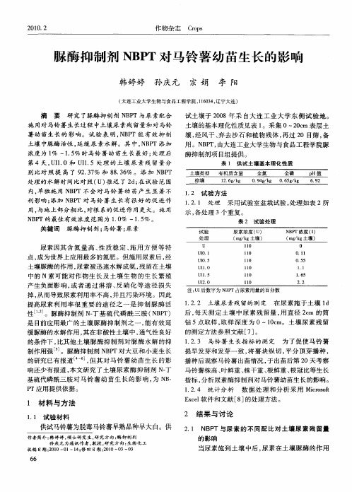脲酶抑制剂NBPT对马铃薯幼苗生长的影响