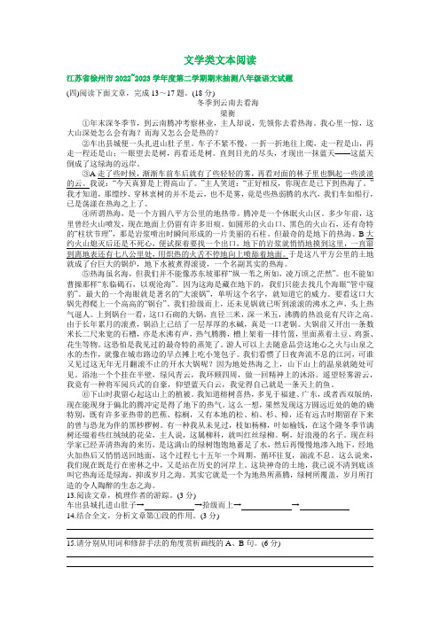 江苏省部分地区2022-2023学年下学期八年级语文期末试卷汇编：文学类文本阅读(含答案)