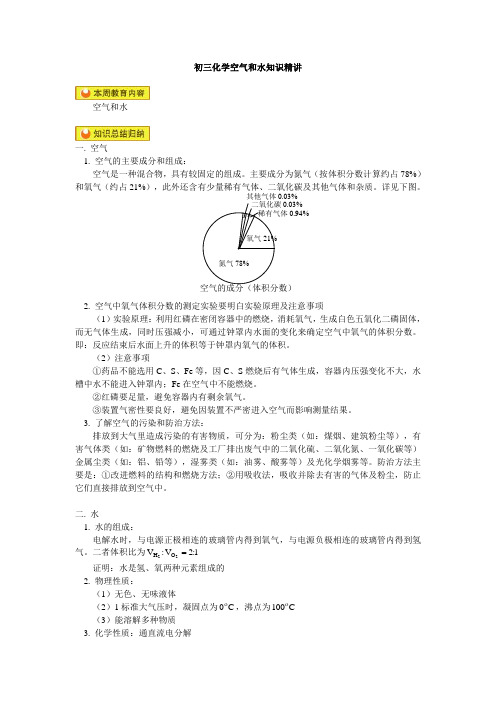 初三化学空气和水知识精讲