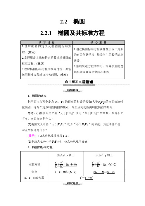 2019-2020人教A版数学选修2-1 第2章 2.2 2.2.1 椭圆及其标准方程