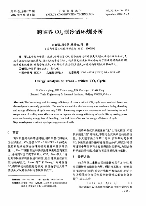 跨临界CO2制冷循环火用分析