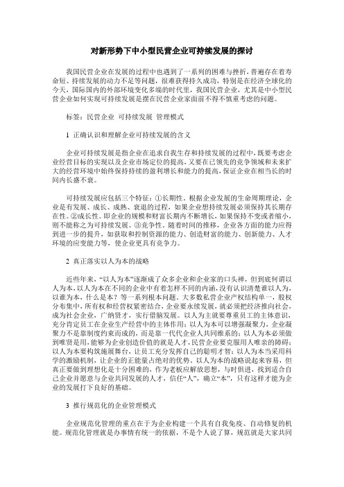 对新形势下中小型民营企业可持续发展的探讨