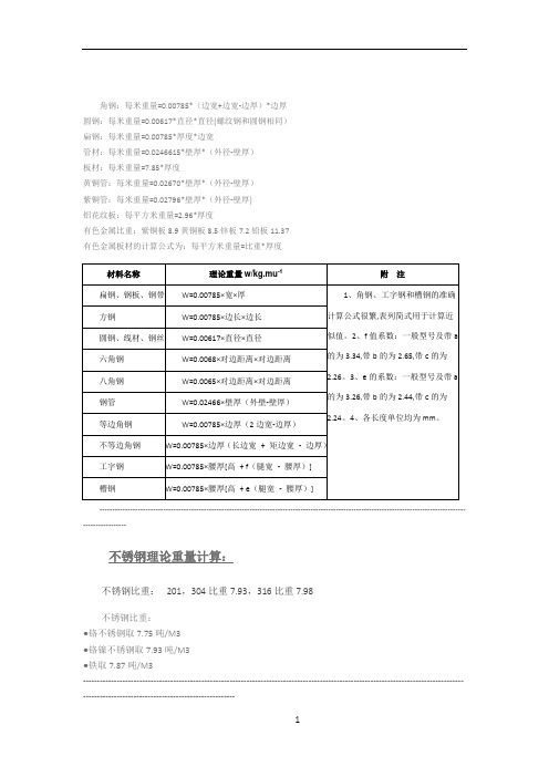 不锈钢理论重量计算公式(全面)-不绣钢管理论公式