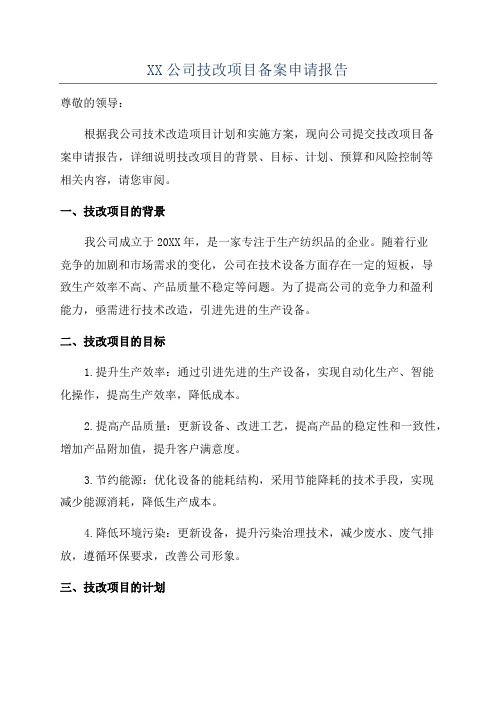 XX公司技改项目备案申请报告