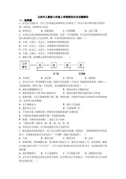 玉林市人教版七年级上学期期末历史试题解析