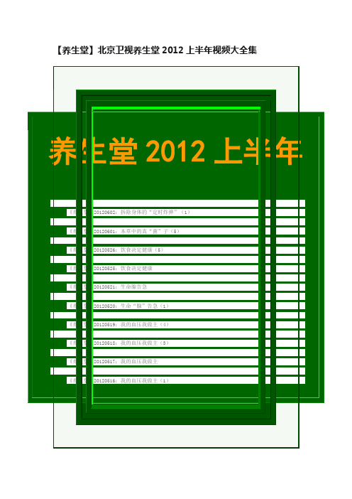 【养生堂】北京卫视养生堂2012上半年视频大全集