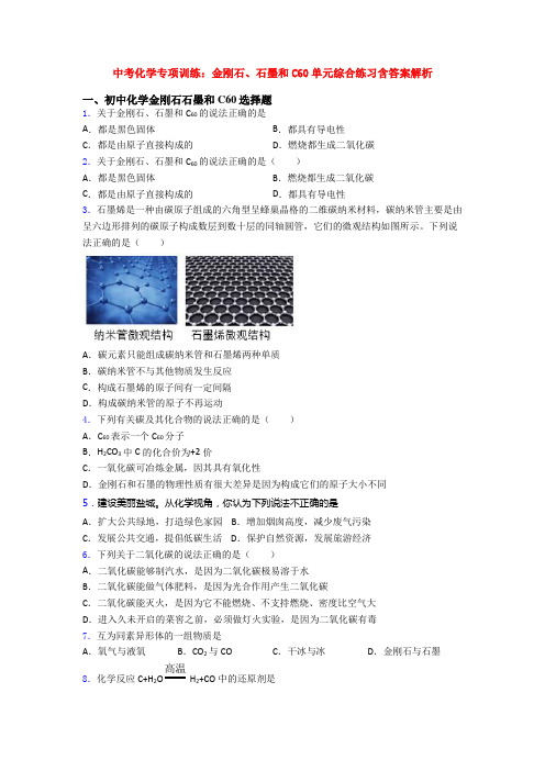 中考化学专项训练:金刚石、石墨和C60单元综合练习含答案解析
