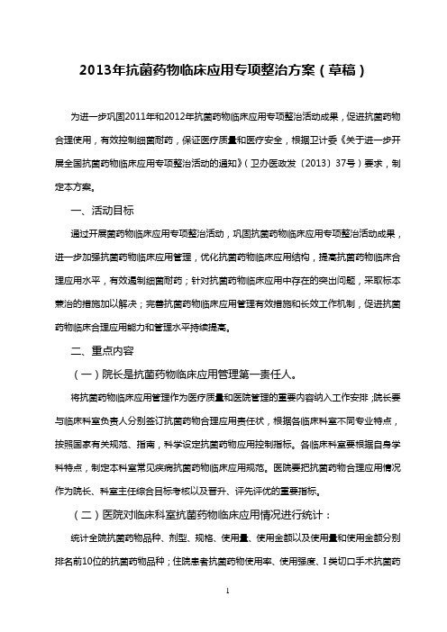 2013年抗菌药物临床应用专项整治方案