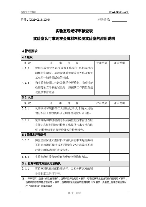 实验室现场评审核查表