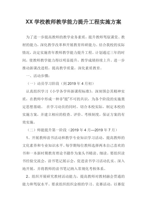 XX学校2019年教师教学能力提升工程实施方案