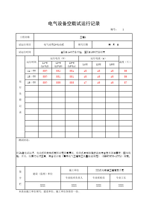 电气设备空载试运行记录(最新版)