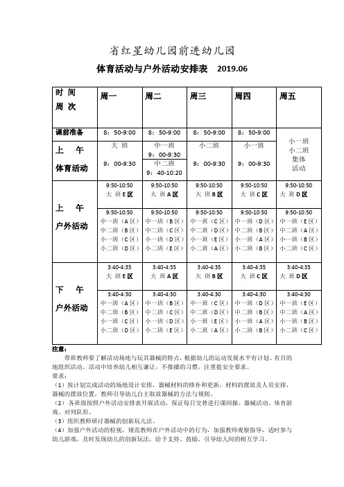 幼儿园体育活动与户外活动安排表20181017ABCDE划分区域