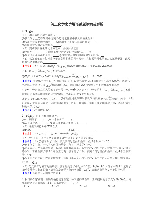 初三化学化学用语试题答案及解析
