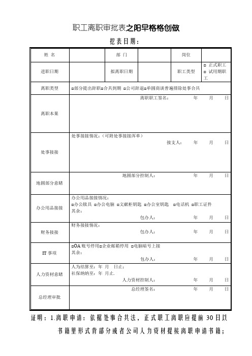 员工离职审批表